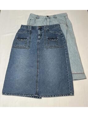 French Kuff Women’s Jean Skirts (2) 100% Cotton Vintage Knee Length Vintage 80’s